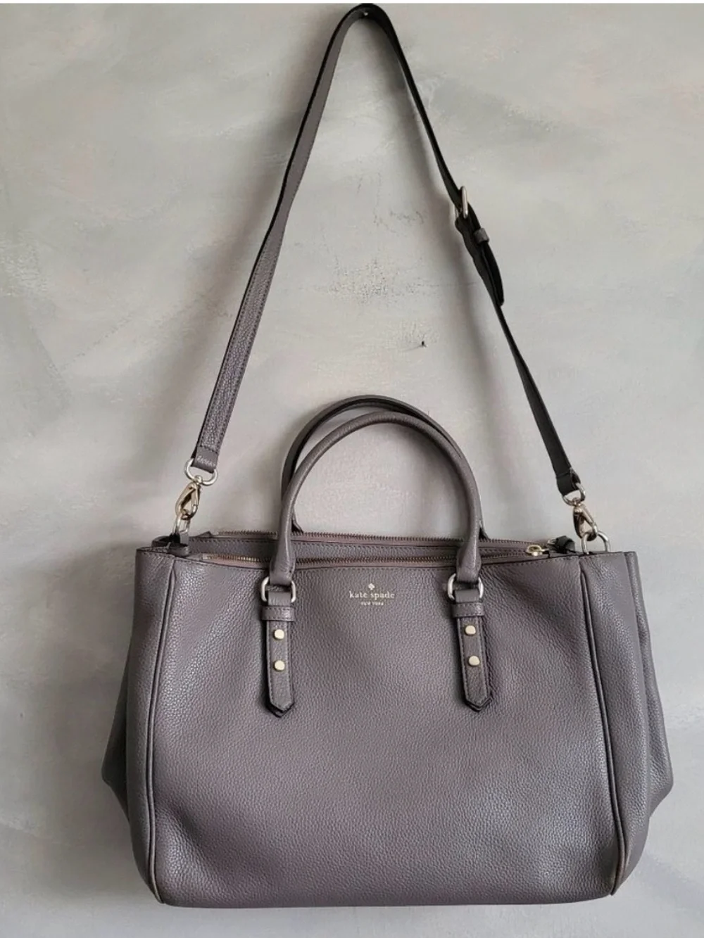 Kate Spade Mulberry Street Leighann Gray Satchel Tote Shoulder Bag 16 x 11